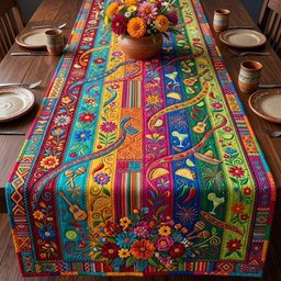 Rainbow Stripes with Fiesta Icons Table Runner - Made to Order TABLE928