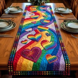 Rainbow Hearts on Purple Table Runner - Made to Order TABLE928