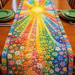 Rainbow Stripes with Scattered Flowers Table Runner - Made to Order TABLE928