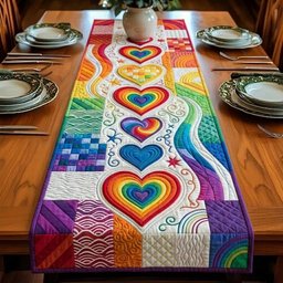 Rainbow Heart with Flowing Swirls Table Runner - Made to Order TABLE928