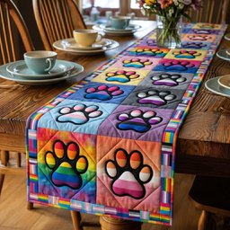 Rainbow Paw Prints in Blocks Table Runner - Made to Order TABLE928