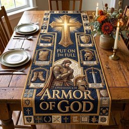 Put On the Full Armor Navy Table Runner - Made to Order TABLE928