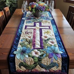 Purple Cross with White Daisies Table Runner - Made to Order TABLE928