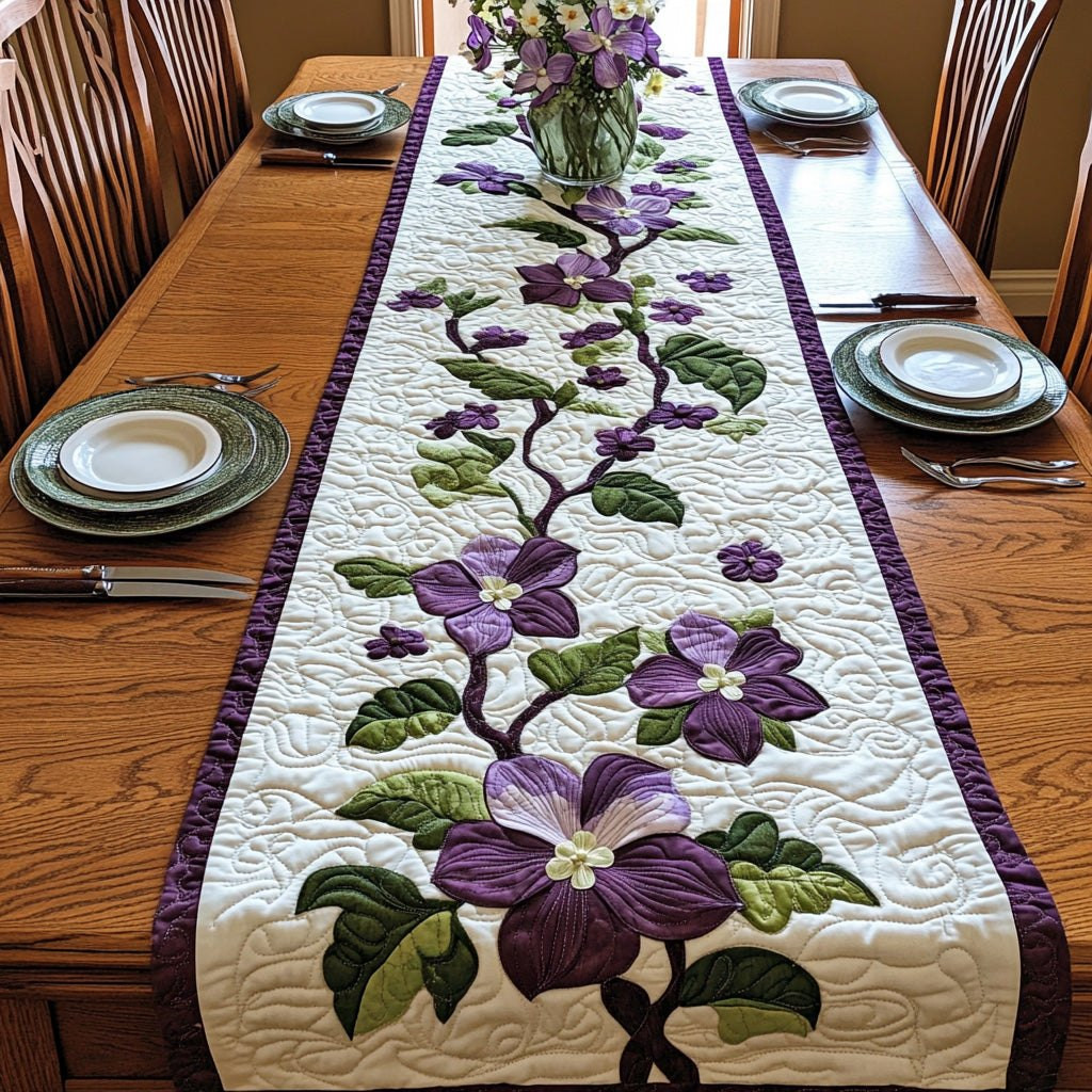 Purple Flowering Vine on Cream Table Runner - Made to Order TABLE928