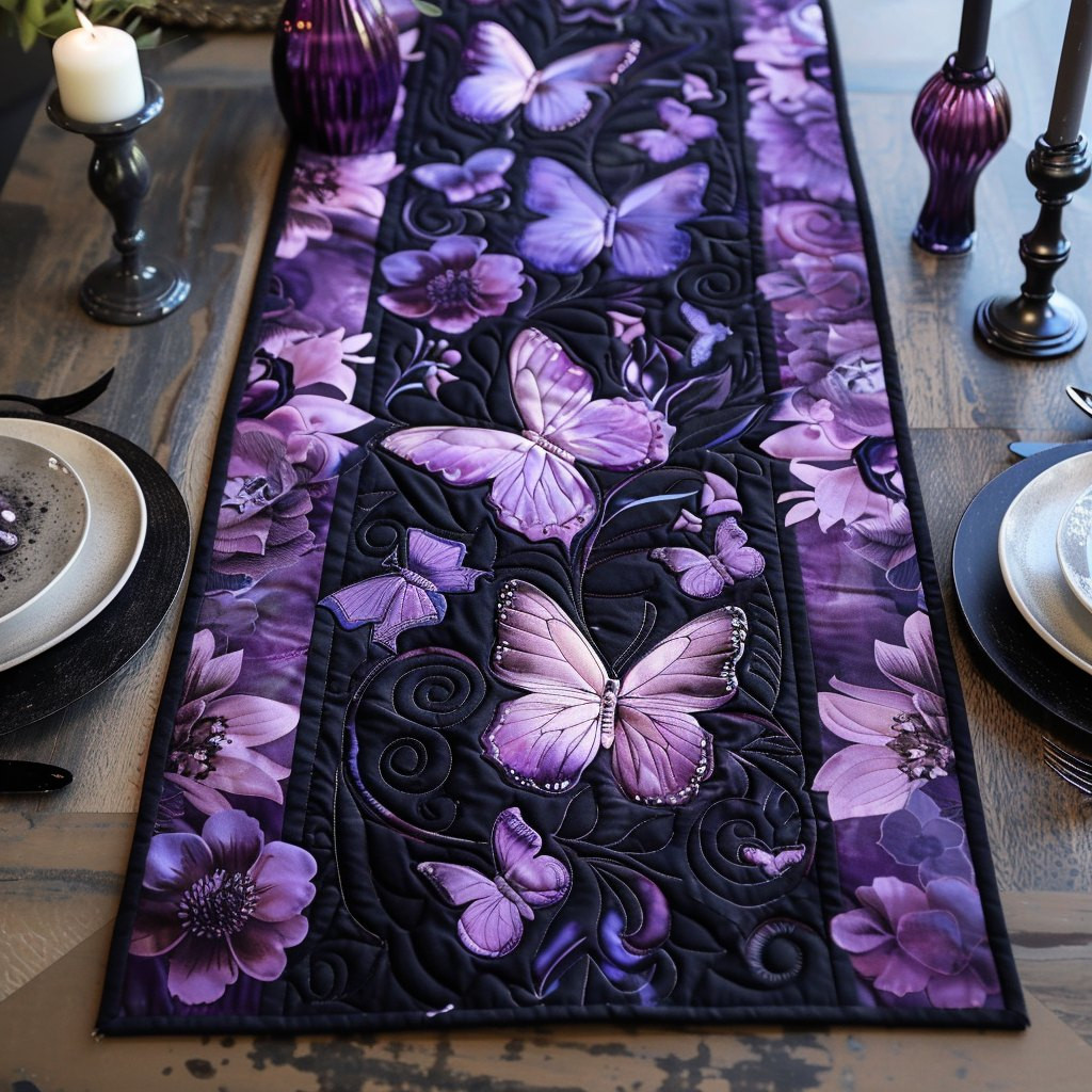 Purple Butterflies on Deep Violet Table Runner - Made to Order TABLE928