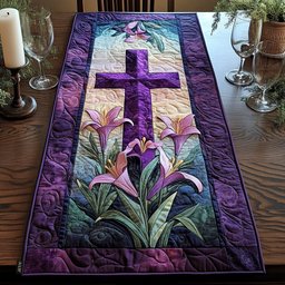 Purple Cross with White Lilies Table Runner - Made to Order TABLE928