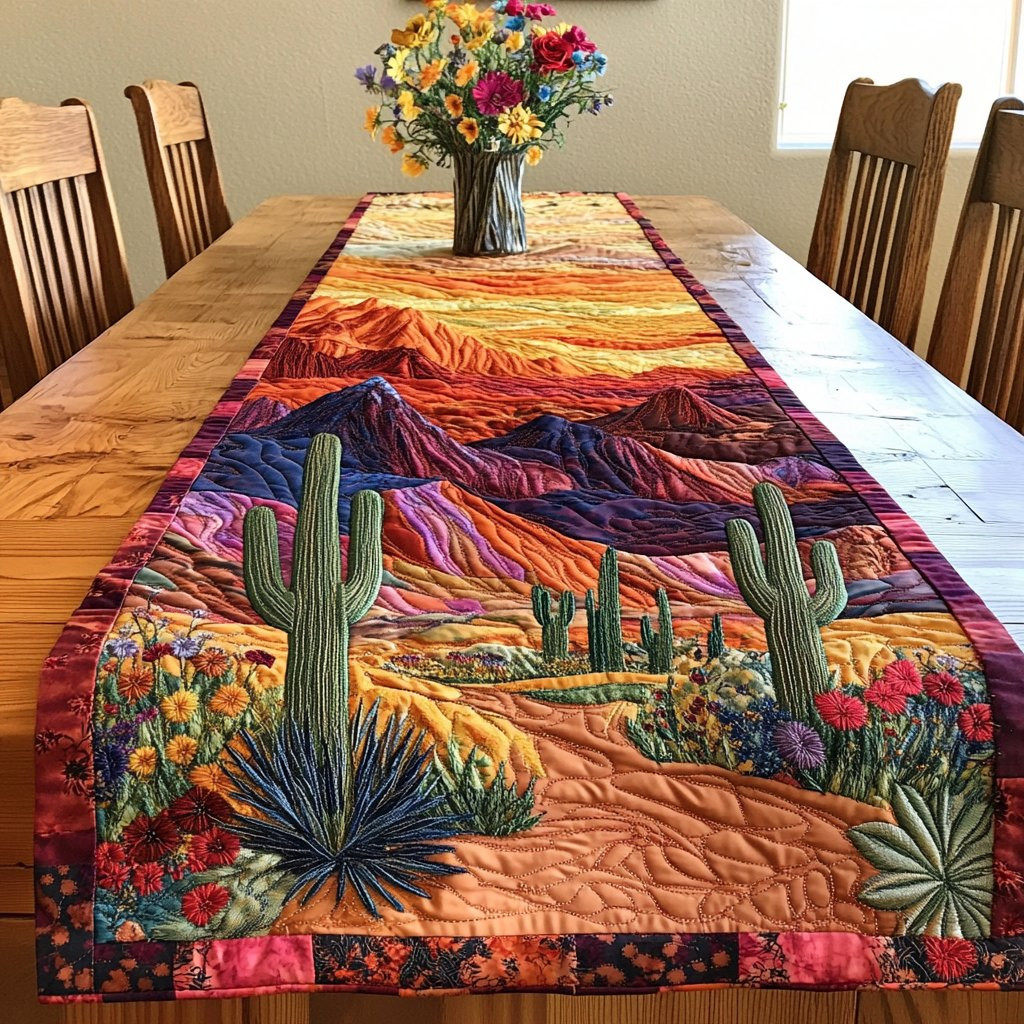 Purple Desert Mountains with Cacti Table Runner - Made to Order TABLE928