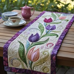 Purple Tulips with Lavender Border Table Runner - Made to Order TABLE928