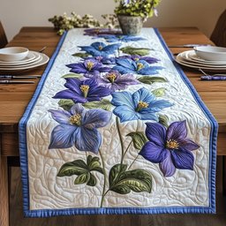 Purple and Blue Blooms on Cream Table Runner - Made to Order TABLE928