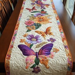 Purple Butterflies with Cream Flowers Table Runner - Made to Order TABLE928