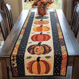 Pumpkins on Black Dotted Border Table Runner - Made to Order TABLE928