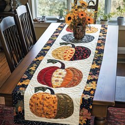Pumpkins on Cream with Navy Border Table Runner - Made to Order TABLE928