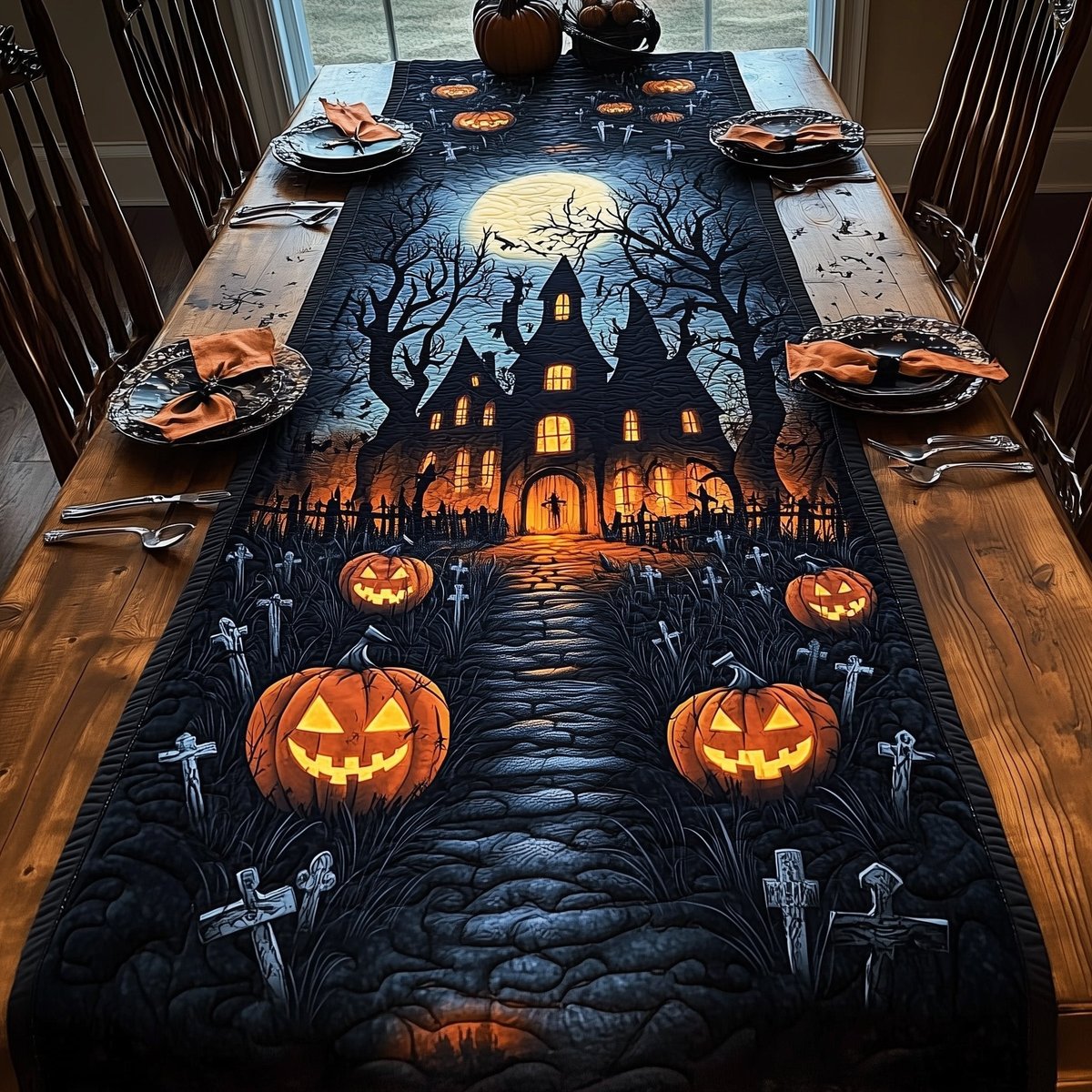 Pumpkins on the Cobblestone Path Table Runner - Made to Order TABLE928