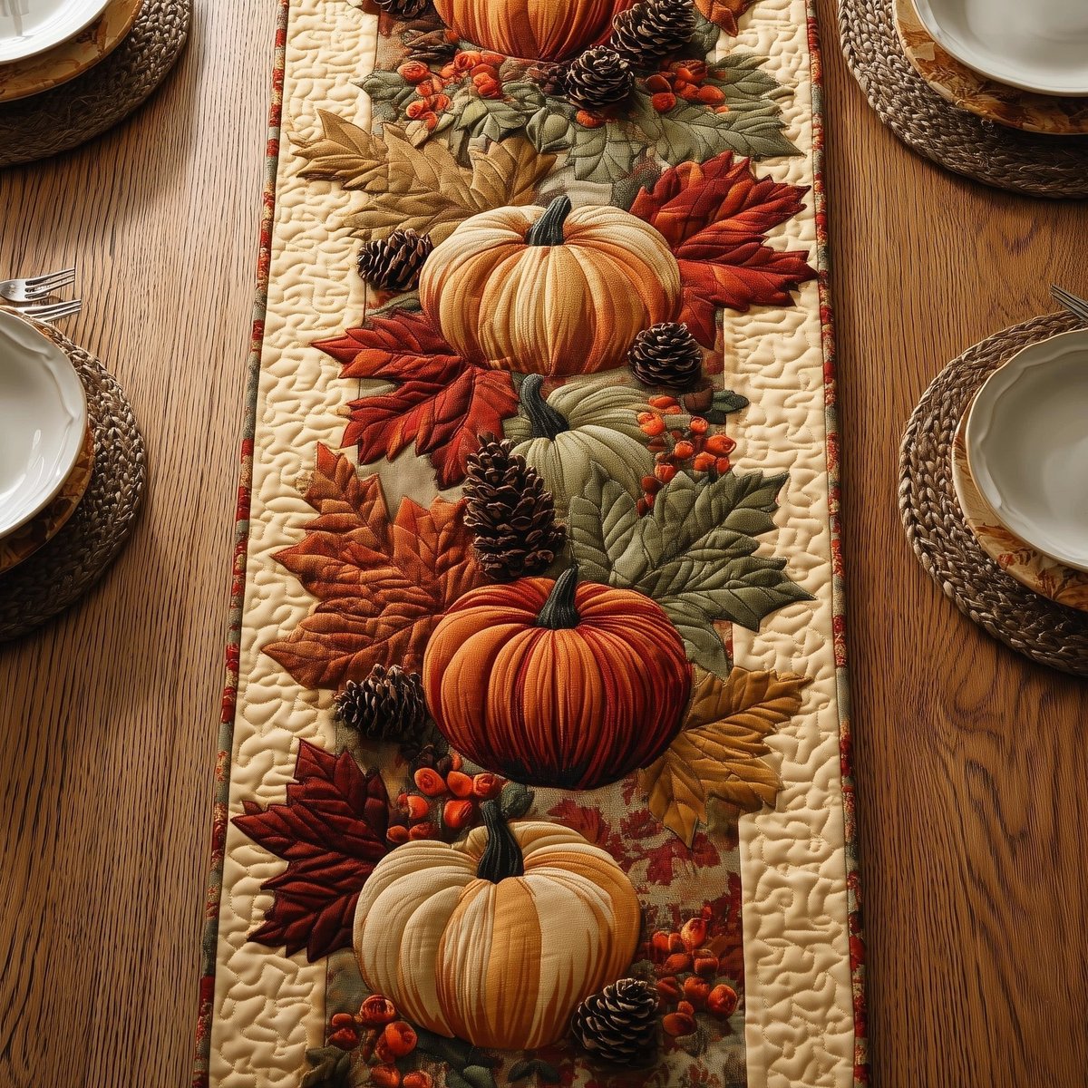 Pumpkins with Autumn Leaves Table Runner - Made to Order TABLE928