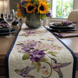 Purple Blooms with a Hummingbird Table Runner - Made to Order TABLE928