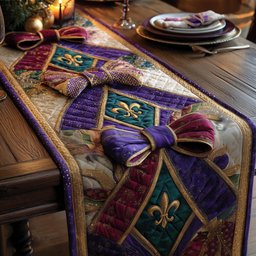 Purple Bow with Gold Fleur de Lis Table Runner - Made to Order TABLE928