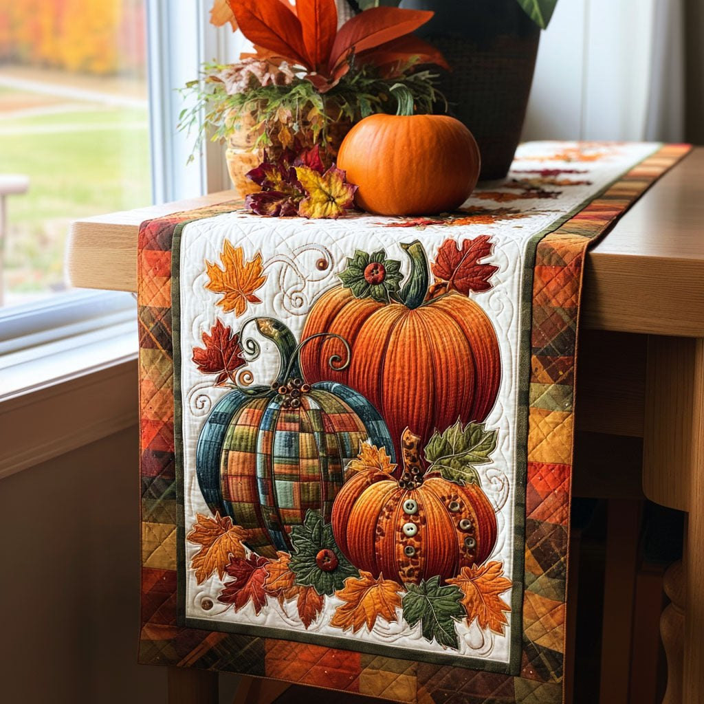 Pumpkins and Maple Leaves on Ivory Table Runner - Made to Order TABLE928
