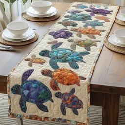 Purple and Orange Turtles on Cream Table Runner - Made to Order TABLE928