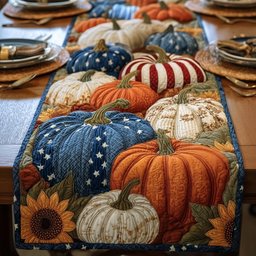 Pumpkins with Flag Stripes and Sunflower Table Runner - Made to Order TABLE928