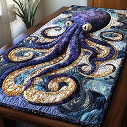Purple Octopus in Swirling Water Table Runner - Made to Order TABLE928