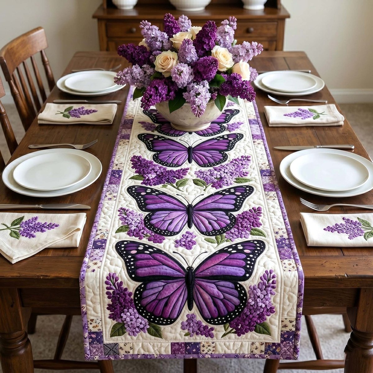 Purple Butterflies with Lilac Sprays Table Runner - Made to Order TABLE928