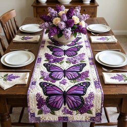 Purple Butterflies with Lilac Sprays Table Runner - Made to Order TABLE928