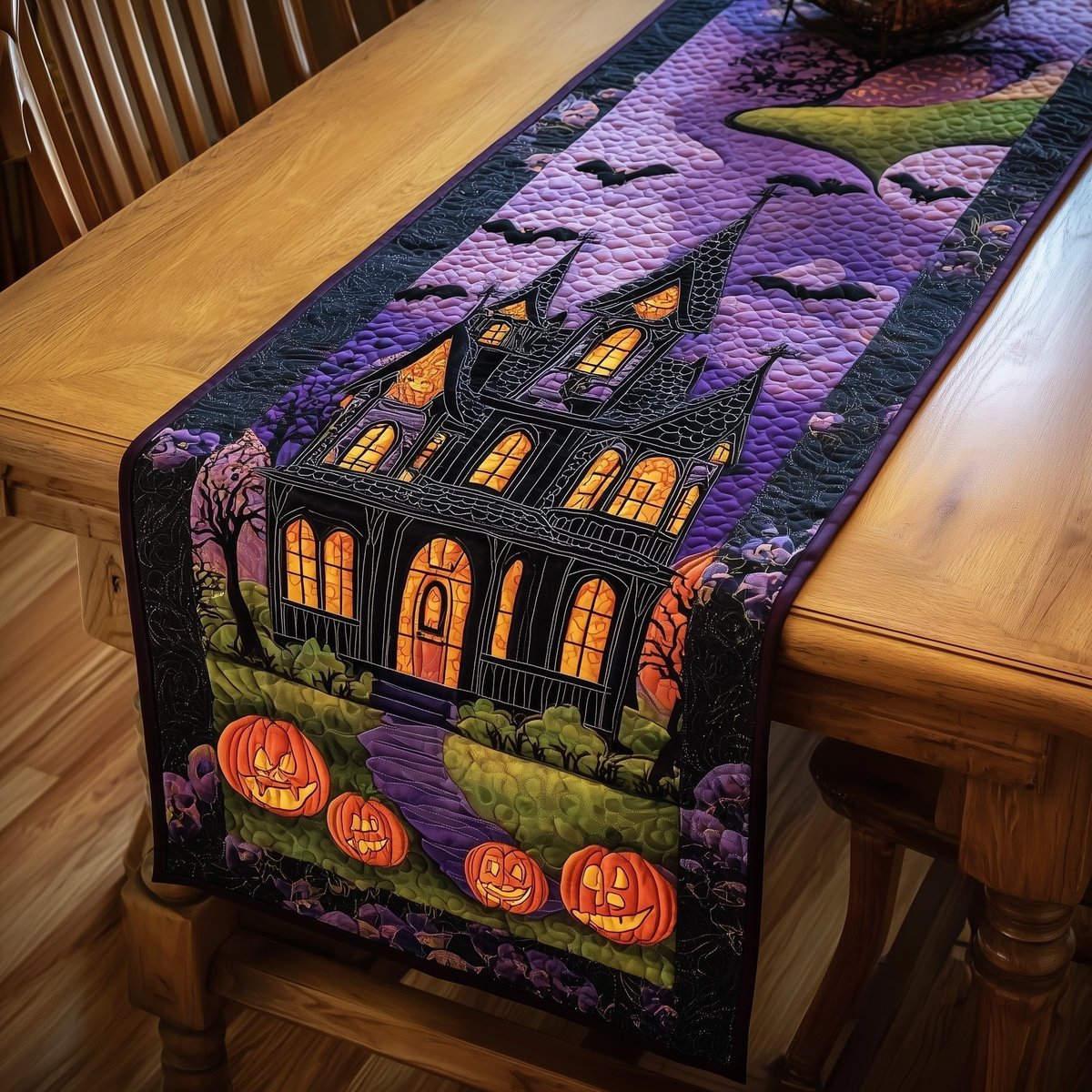 Purple Manor with Pumpkin Row Table Runner - Made to Order TABLE928