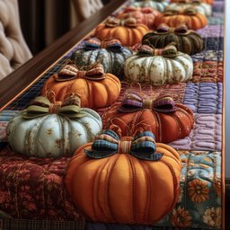 Pumpkins Tied with Plaid Bows Table Runner - Made to Order TABLE928