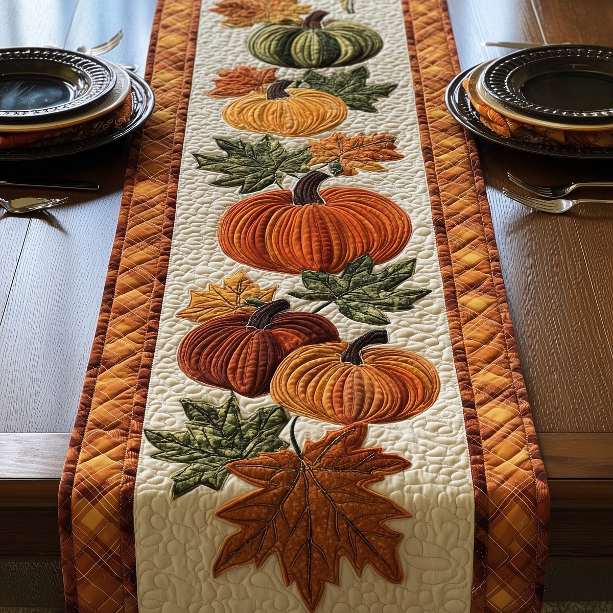 Pumpkins with Maple Leaves Table Runner - Made to Order TABLE928