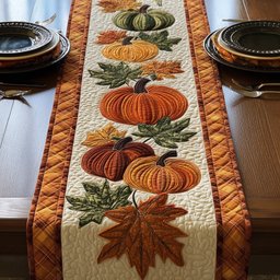 Pumpkins with Maple Leaves Table Runner - Made to Order TABLE928