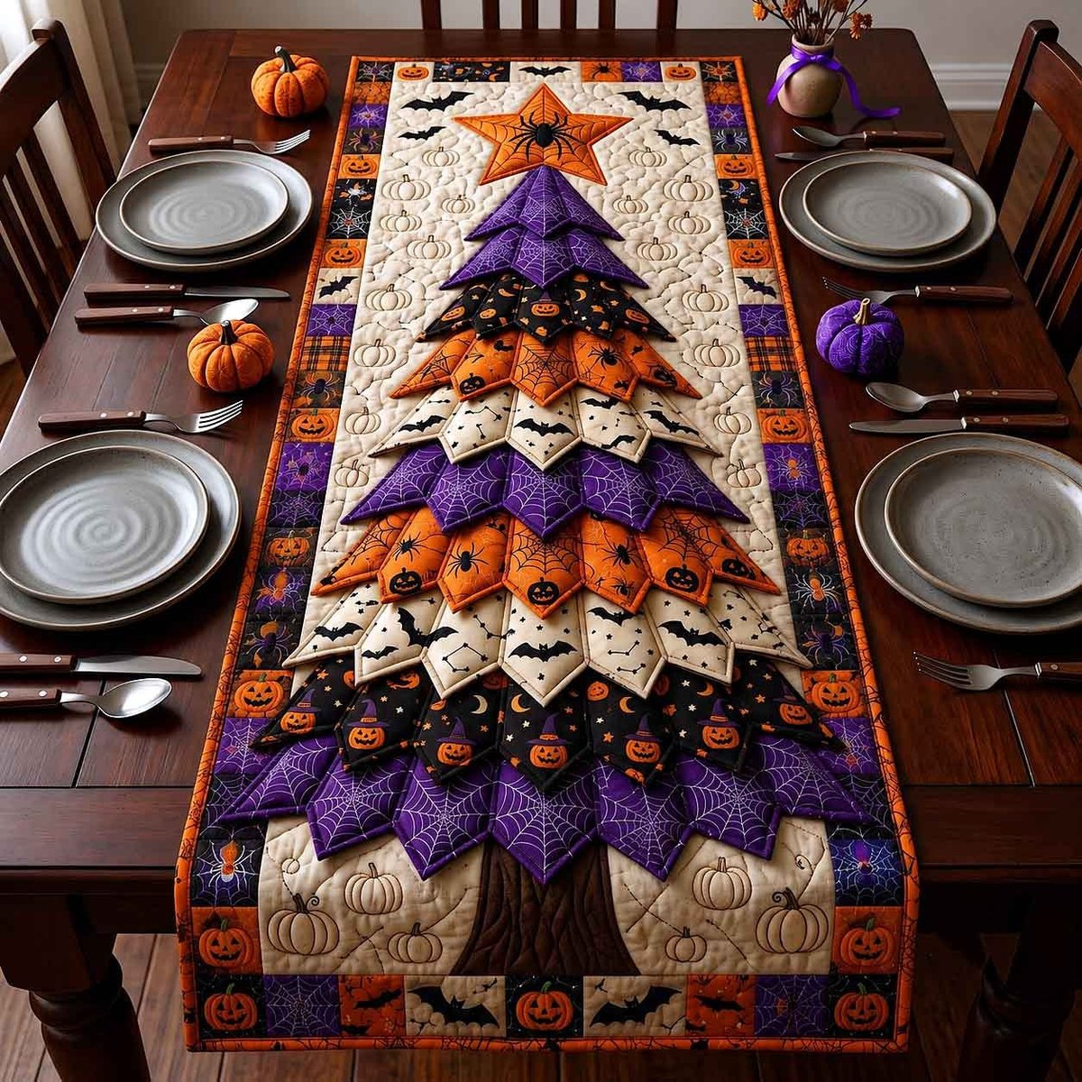 Purple and Orange Patchwork Tree Table Runner - Made to Order TABLE928