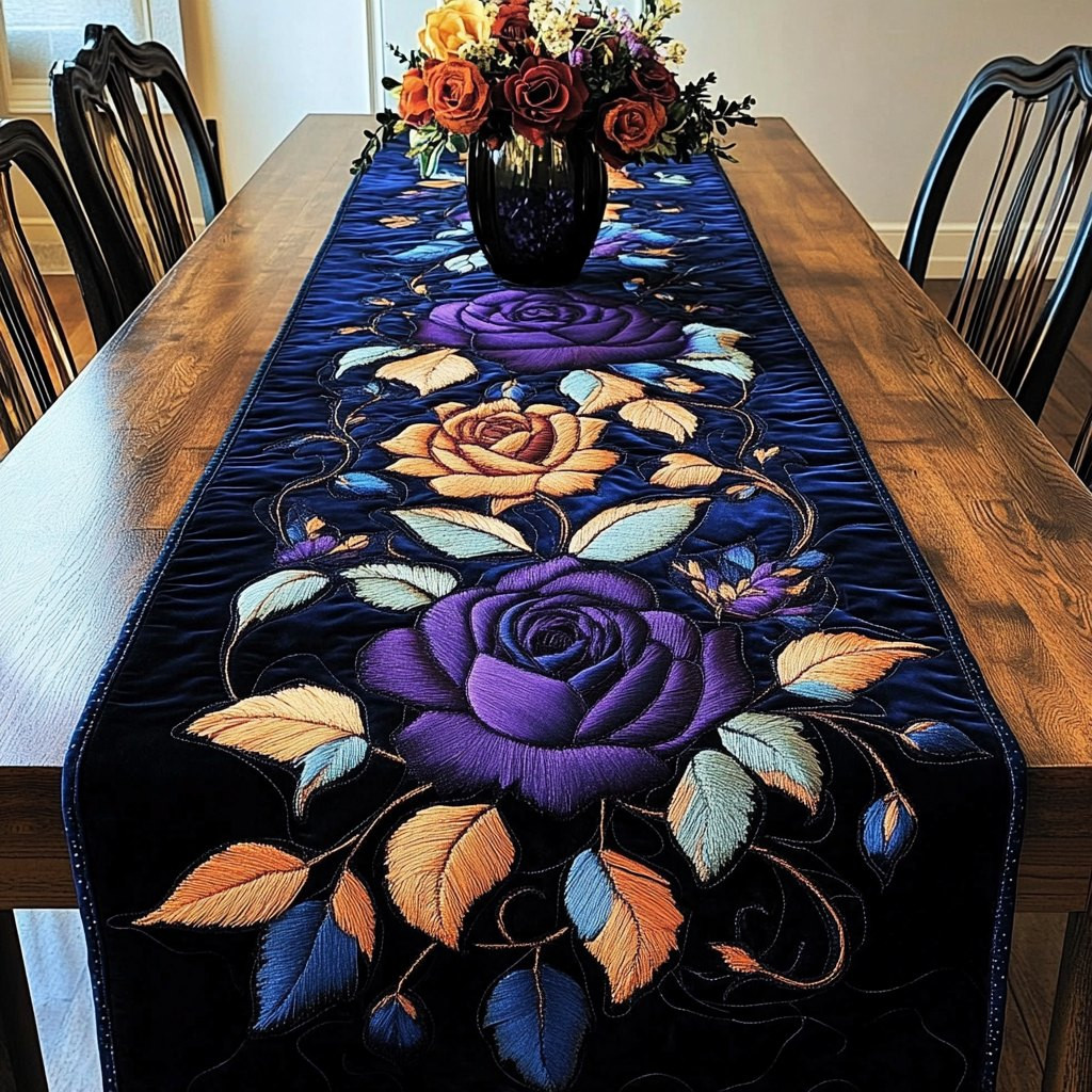 Purple Rose on Black Vine Table Runner - Made to Order TABLE928