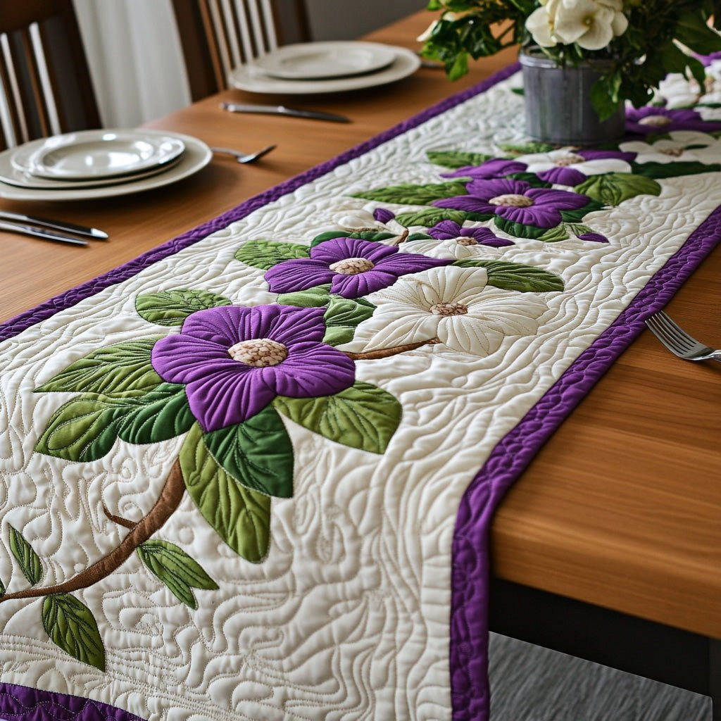 Purple Blooms with Violet Border Table Runner - Made to Order TABLE928