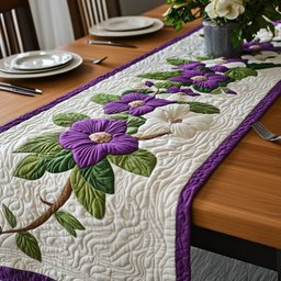 Purple Blooms with Violet Border Table Runner - Made to Order TABLE928