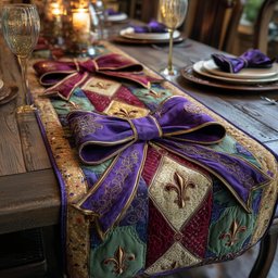 Purple Bow with Fleur de Lis Diamonds Table Runner - Made to Order TABLE928