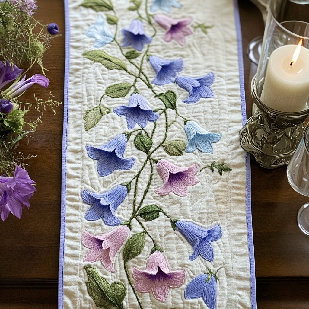 Purple Bellflowers on Cream Table Runner - Made to Order TABLE928