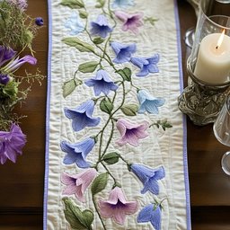 Purple Bellflowers on Cream Table Runner - Made to Order TABLE928