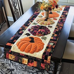 Pumpkins on Cream with Dark Border Table Runner - Made to Order TABLE928