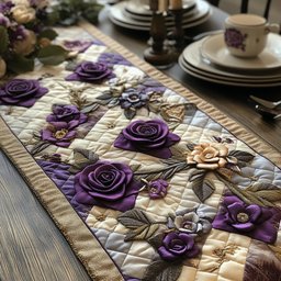 Purple and Cream Roses Trail Table Runner - Made to Order TABLE928