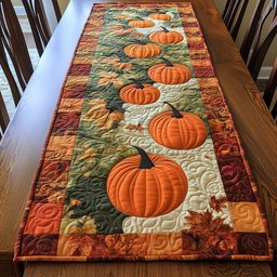 Pumpkins on Green with Autumn Border Table Runner - Made to Order TABLE928