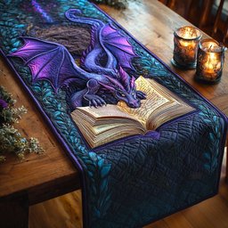 Purple Dragon with Open Book Table Runner - Made to Order TABLE928