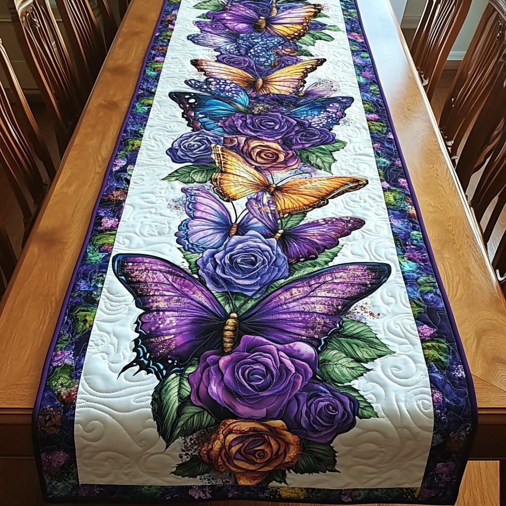 Purple Butterfly with Roses Table Runner - Made to Order TABLE928