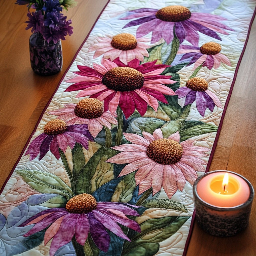 Pink Coneflowers with Purple Petals Table Runner - Made to Order TABLE928
