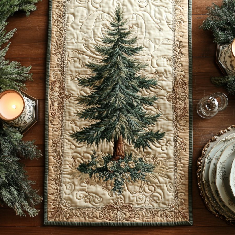 Pine Tree on Cream Quilting Table Runner - Made to Order TABLE928