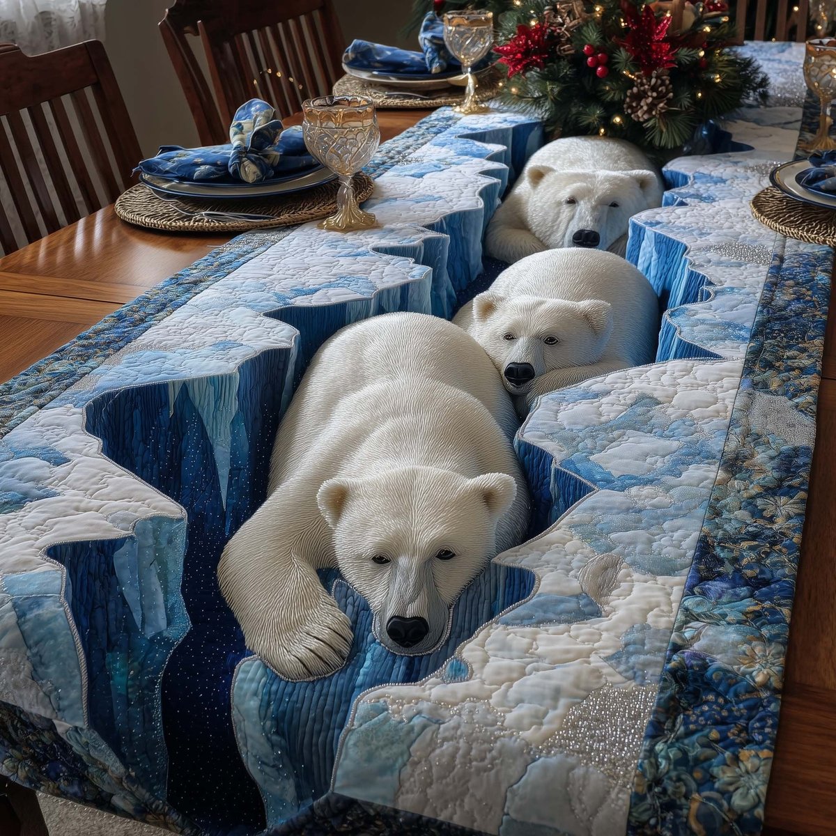 Polar Bear on Blue Ice Quilt Table Runner - Made to Order TABLE928