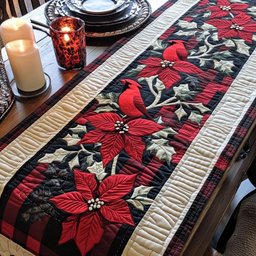 Poinsettia Plaid Cardinal Table Runner - Made to Order TABLE928