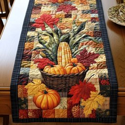 Pumpkin Basket with Autumn Leaves Table Runner - Made to Order TABLE928