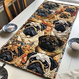 Pugs on Cream Floral Print Table Runner - Made to Order TABLE928