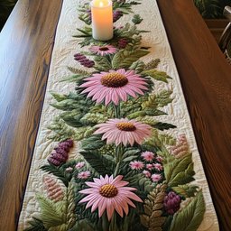 Pink Coneflowers with Lavender Spikes Table Runner - Made to Order TABLE928