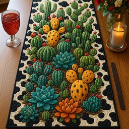 Prickly Pear and Succulents on Cowhide Table Runner - Made to Order TABLE928